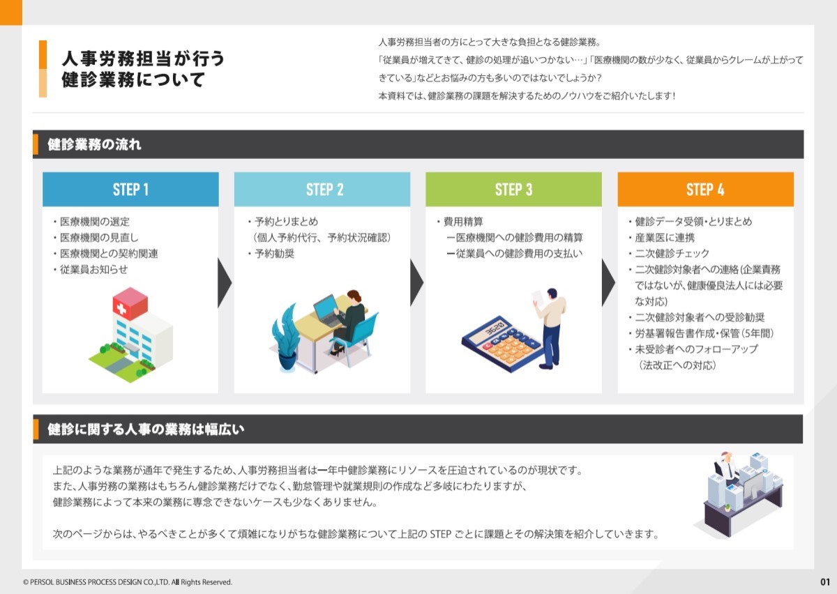 人事労務担当者が行う健康診断業務について説明する画像