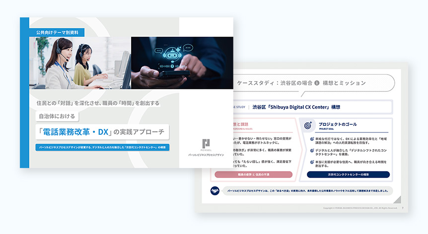 「電話業務改革・DX」ダウンロード資料の表紙とサンプルページ