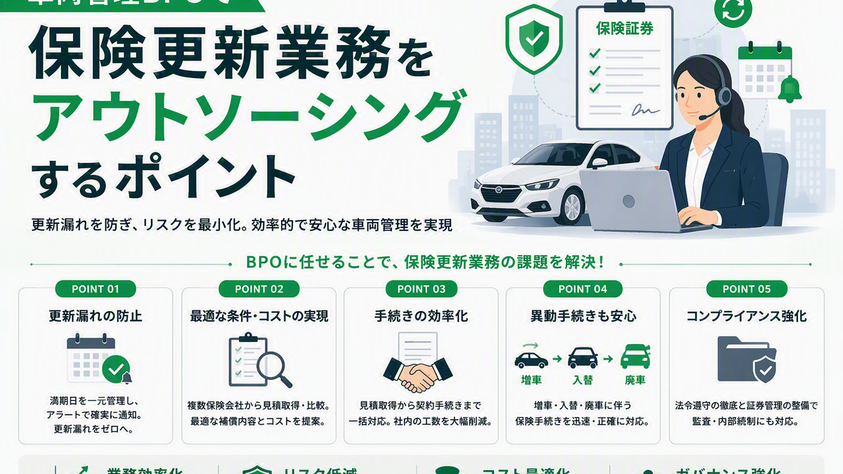 車両管理BPOで保険更新業務をアウトソーシングするポイント