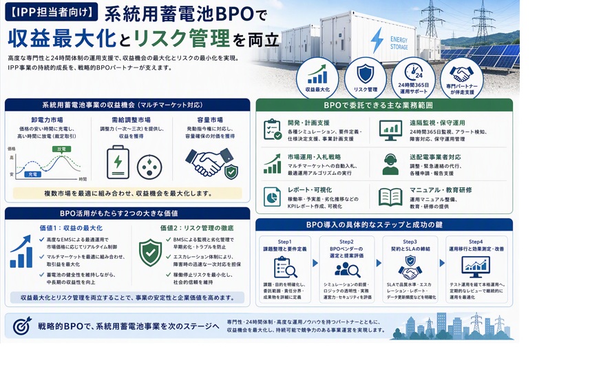 【IPP担当者向け】系統用蓄電池BPOで収益最大化とリスク管理を両立