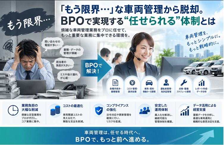 「もう限界…」な車両管理から脱却。BPOで実現する“任せられる”体制とは