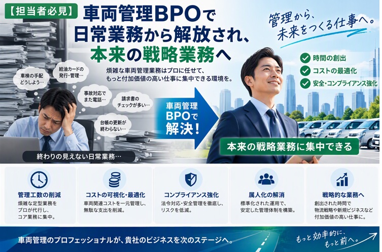 【担当者必見】車両管理BPOで日常業務から解放され、本来の戦略業務へ