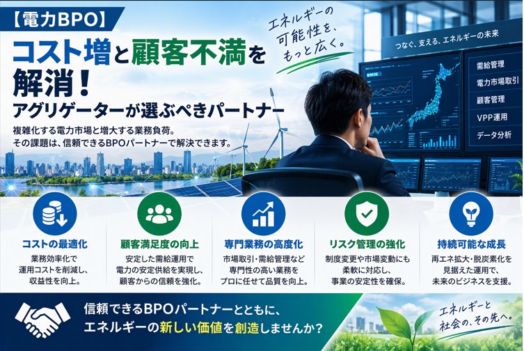 【電力BPO】コスト増と顧客不満を解消！アグリゲーターが選ぶべきパートナー