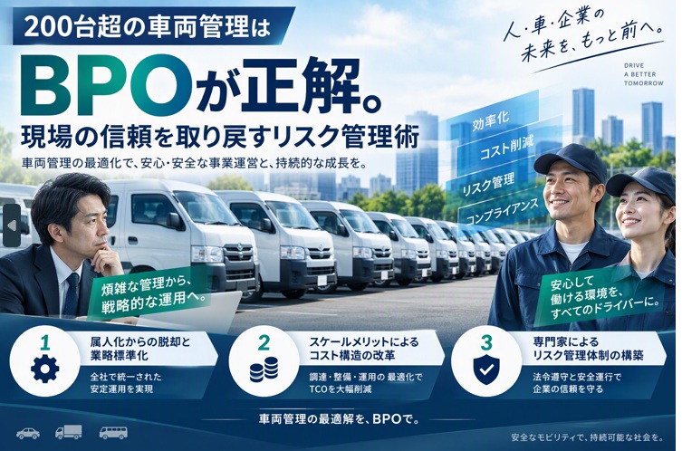 200台超の車両管理はBPOが正解。現場の信頼を取り戻すリスク管理術