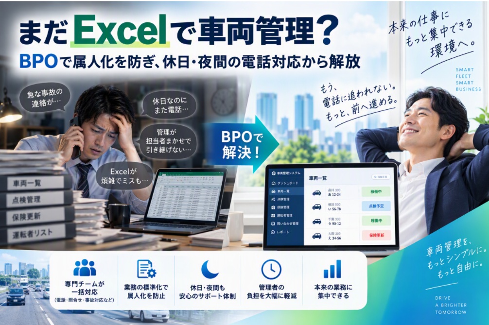 まだExcelで車両管理？BPOで属人化を防ぎ、休日・夜間の電話対応から解放
