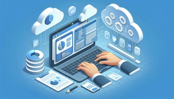 クラウド上のデータベースを用いてデータ分析を行うビジネスマン